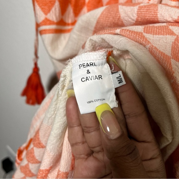 Pearl & Caviar Women Dress M/L Orange Tan Tiered Boho Short Sleeve Green Cottage - Picture 6 of 9